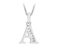 CARISSIMA Women's 9 ct White Gold Cubic Zirconia 10 x 12 mm Initial A Pendant on 9 ct White Gold 0.7 mm Diamond Cut Curb Chain Necklace of Length 46 cm/18 Inch