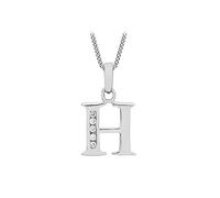 CARISSIMA Women's 9 ct White Gold Cubic Zirconia 10 x 12 mm Initial H Pendant on 9 ct White Gold 0.7 mm Diamond Cut Curb Chain Necklace of Length 46 cm/18 Inch