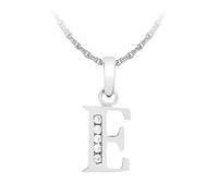 CARISSIMA Women's 9 ct White Gold Cubic Zirconia Initial E Pendant on 9 ct White Gold 0.8 mm Prince of Wales Chain Necklace of Length 46 cm/18 Inch