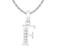 CARISSIMA Women's 9 ct White Gold Cubic Zirconia Initial F Pendant on 9 ct White Gold 0.8 mm Prince of Wales Chain Necklace of Length 46 cm/18 Inch