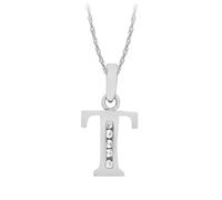 CARISSIMA Women's 9 ct White Gold Cubic Zirconia Initial T Pendant on 9 ct White Gold 0.8 mm Prince of Wales Chain Necklace of Length 46 cm/18 Inch