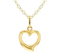 CARISSIMA Women's 9 ct Yellow Gold 12 x 14 mm Heart Pendant on 9 ct Yellow Gold 0.6mm Soldered Trace Chain Necklace of Length 46 cm/18 Inch