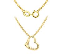 CARISSIMA Women's 9 ct Yellow Gold 12 x 14 mm Heart Slider Pendant on 9 ct Yellow Gold 0.9 mm Diamond Cut Twist Curb Chain Necklace of Length 41 cm/16 Inch