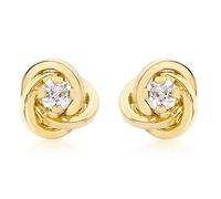 CARISSIMA Women's 9 ct Yellow Gold 3 mm Cubic Zirconia and 7 mm Knot Stud Earrings