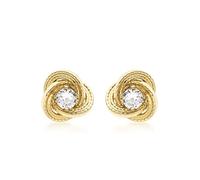 CARISSIMA Women's 9 ct Yellow Gold 3 mm Cubic Zirconia and 8 mm Textured Knot Stud Earrings