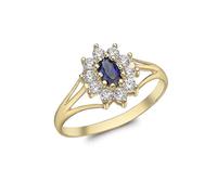 CARISSIMA Women's 9 ct Yellow Gold Blue and White Cubic Zirconia Flower Cluster Ring, Size P