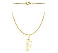 CARISSIMA Women's 9 ct Yellow Gold Cubic Zirconia 6 x 12 mm Initial F Pendant on 9 ct Yellow Gold 0.4 mm Prince of Wales Chain Necklace of Length 46 cm/18 Inch