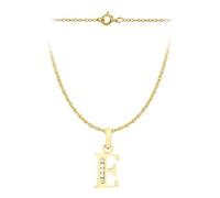 CARISSIMA Women's 9 ct Yellow Gold Cubic Zirconia 7 x 12 mm Initial E Pendant on 9 ct Yellow Gold 0.4 mm Prince of Wales Chain Necklace of Length 46 cm/18 Inch