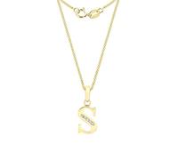 CARISSIMA Women's 9 ct Yellow Gold Cubic Zirconia 7 x 13 mm Initial S Pendant on 9 ct Yellow Gold 0.7 mm Diamond Cut Curb Chain Necklace of Length 46 cm/18 Inch