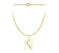 CARISSIMA Women's 9 ct Yellow Gold Cubic Zirconia 8 x 11 mm Initial N Pendant on 9 ct Yellow Gold 0.4 mm Prince of Wales Chain Necklace of Length 46 cm/18 Inch
