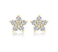 CARISSIMA Women's 9 ct Yellow Gold Cubic Zirconia Cluster Flower 8 mm Stud Earrings