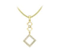 CARISSIMA Women's 9 ct Yellow Gold Cubic Zirconia Three Squares Drop Pendant on 9 ct Yellow Gold 0.4 mm Diamond Cut Adjustable Curb Chain Necklace of Length 41 cm/16 Inch - 46 cm/18 Inch