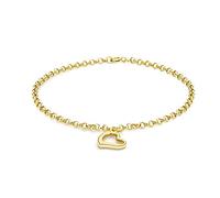 CARISSIMA Women's 9 ct Yellow Gold Heart Charm 2 mm Round Belcher Chain Bracelet of Length 18 cm/7 Inch