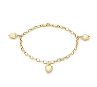 CARISSIMA Women's 9 ct Yellow Gold Three Heart 3 mm Oval Belcher Chain Bracelet of Length 18 cm/7 Inch