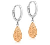 CARISSIMA Women's 9ct 2 Colour Gold Diamond Cut Teardrop Huggy Earrings