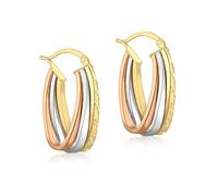 CARISSIMA Women's 9ct 3 Colour Gold Diamond Cut Triple Loop Creole Earrings