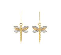CARISSIMA Women's 9ct 3 Colour Gold Dragonfly Drop Earrings