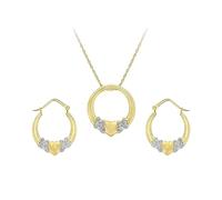 CARISSIMA Women's 9ct Two Tone Heart Necklace and Earrings Set of 46cm