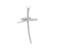 CARISSIMA Women's 9ct White Gold 0.10ct Diamond Twist Cross Pendant on Chain Necklace of 46cm/18