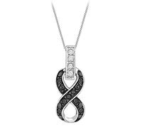 CARISSIMA Women's 9ct White Gold 0.16ct Black and White Diamond Figure Eight Pendant on Adjustable Curb Chain Necklace of 41cm/16-46cm/18