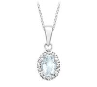 CARISSIMA Women's 9ct White Gold 0.50ct Diamond and Aquamarine Cluster Pendant on Curb Chain Necklace of 46cm/18
