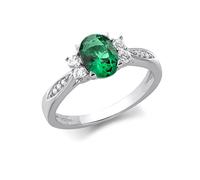 CARISSIMA Women's 9ct White Gold CZ and Synthetic Opal Tapered-Shoulder Ring #N