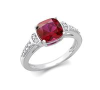 CARISSIMA Women's 9ct White Gold CZ and Synthetic Ruby Open-Cathedral Ring #N