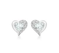 CARISSIMA Women's 9ct White Gold Diamond and Aquamarine Heart Stud Earrings