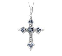 CARISSIMA Women's 9ct White Gold Diamond and Sapphire Cross Pendant on Curb Chain Necklace of 46cm/18"