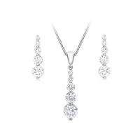 CARISSIMA Women's 9ct White Gold Graduated Cubic Zirconia Drop Earrings and Pendant on Curb Chain Necklace of 46cm/18"