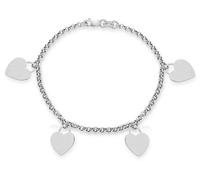 CARISSIMA Women's 9ct White Gold Heart Tag Charm Bracelet of 19cm/7.5"