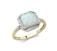 CARISSIMA Women's 9ct Yellow Gold 0.03ct Diamond and Synthetic Opal 10mm x 10mm Square Halo Ring #O