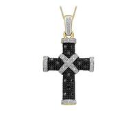 CARISSIMA Women's 9ct Yellow Gold 0.25ct Black and White Diamond Cross Pendant on Curb Chain Necklace of 46cm/18