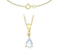 CARISSIMA Women's 9ct Yellow Gold 0.42ct Diamond and Aquamarine Pear Shaped Pendant on Curb Chain Necklace of 46cm/18