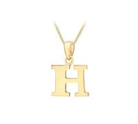 CARISSIMA Women's 9CT Yellow Gold 11.5 mm X 16mm Plain 'H' Initial Pendant on 9CT Yellow Gold 25 Diamond Cut Adjustable Curb Chain 41CM/16'-46CM/18' Necklace