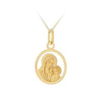 CARISSIMA Women's 9ct Yellow Gold 14.5mm Diamond Cut Round Mary and Child Pendant on a 9ct Yellow Gold Curb Chain 46cm/18"