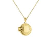CARISSIMA Women's 9ct Yellow Gold 16.5mm x 22.5mm Round Greek Engraved Locket Pendant on 9ct Yellow Gold Curb Chain 46cm/18