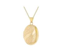 CARISSIMA Women's 9ct Yellow Gold 17mm x 28mm Engraved Oval Locket Pendant on 9ct Yellow Gold Curb Chain 46cm/18