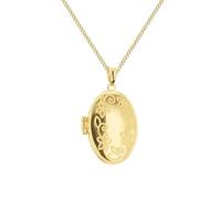 CARISSIMA Women's 9ct Yellow Gold 17mm x 30mm Oval Flower Engraved Locket Pendant on 9ct Yellow Gold Curb Chain 46cm/18