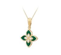 Carissima Women's 9ct Yellow Gold 18mm x 12mm Synthetic Malachite and CZ Clover Necklace with 25 Diamond Cut Curb Chain 46cm/18'