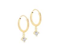 CARISSIMA Women's 9ct Yellow Gold 3mm Round White CZ 12mm Endless Hoop Drop Earrings