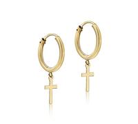 CARISSIMA Women's 9ct Yellow Gold 4.7mm x 20.5mm Cross Sleeper Hoop Earrings