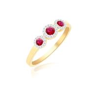 CARISSIMA Women's 9ct Yellow Gold 5mm x 14mm Trinity Rings with Lab Rubies and Diamonds #O