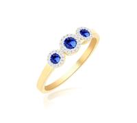 CARISSIMA Women's 9ct Yellow Gold 5mm x 14mm Trinity Rings with Lab Sapphires and Diamonds #Q