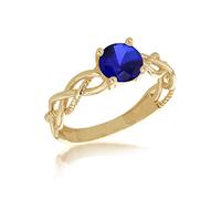 CARISSIMA Women's 9ct Yellow Gold 6mm Blue Round Cut CZ Plaited Solitaire Ring #M