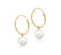 CARISSIMA Women's 9ct Yellow Gold 6MM Fresh Water Pearl 13mm Endless Hoop Drop Earrings