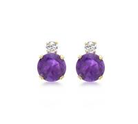 CARISSIMA Women's 9ct Yellow Gold 6mm Round Amethyst and Cubic Zirconia Stud Earrings