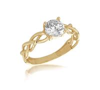 CARISSIMA Women's 9ct Yellow Gold 6mm White Round Cut CZ Plaited Solitaire Ring #J