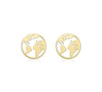 CARISSIMA Women's 9ct Yellow Gold 8.4mm Cutout-World-Map Disc Stud Earrings