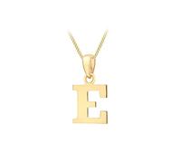 CARISSIMA Women's 9CT Yellow Gold 8.4mm X 16mm Plain 'E' Initial Pendant on 9CT Yellow Gold 25 Diamond Cut Adjustable Curb Chain 41CM/16-46CM/18 Necklace